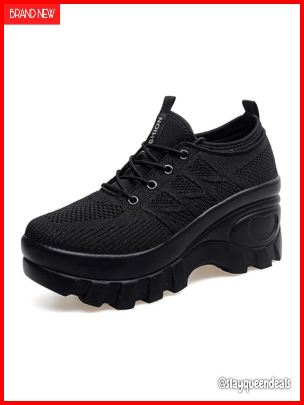 Women's Chunky Platform Orthopedic Wedge Walking Shoes Knitted Lace Up Lug Sole